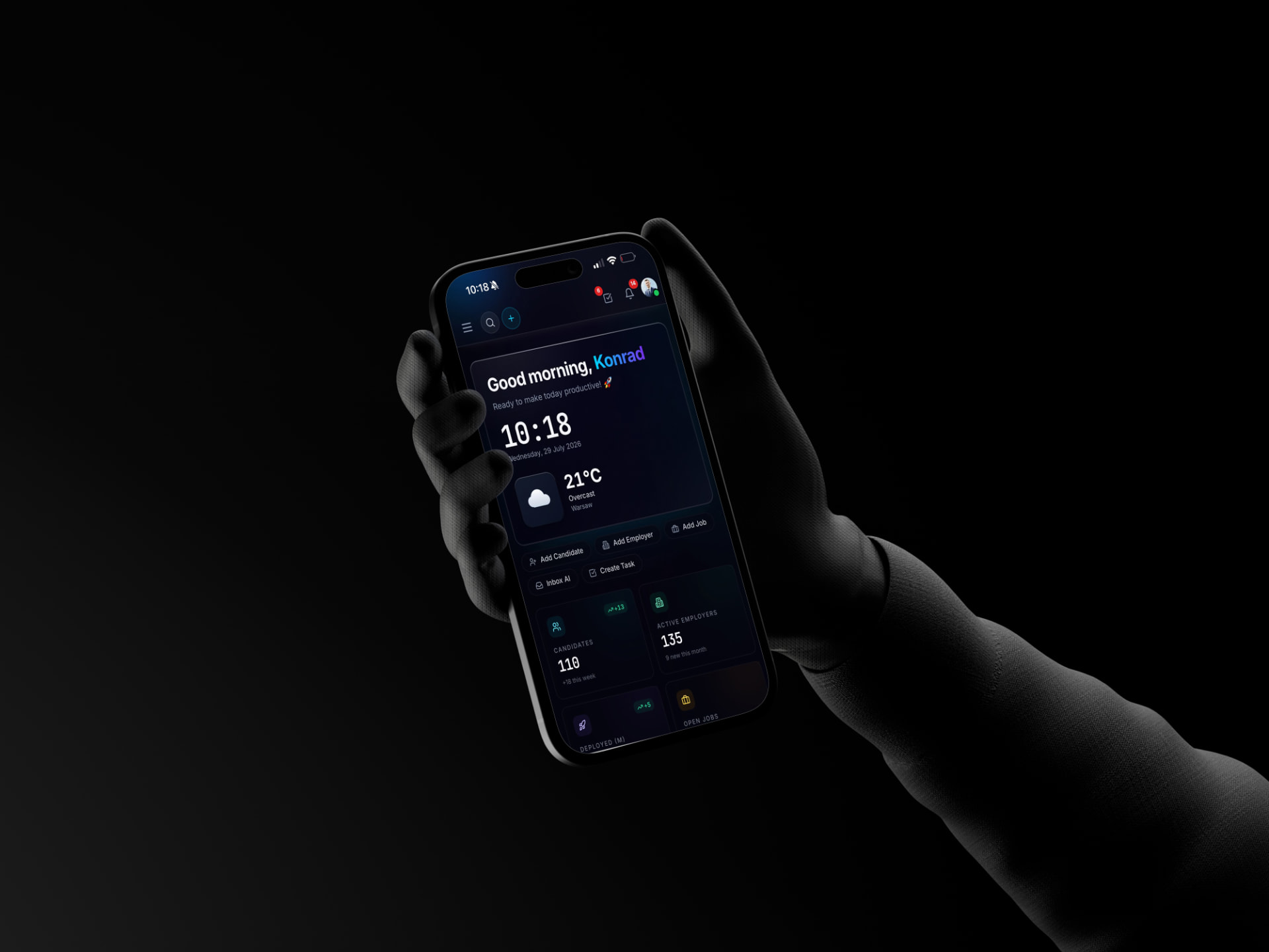 Primework360 mobile app held in hand